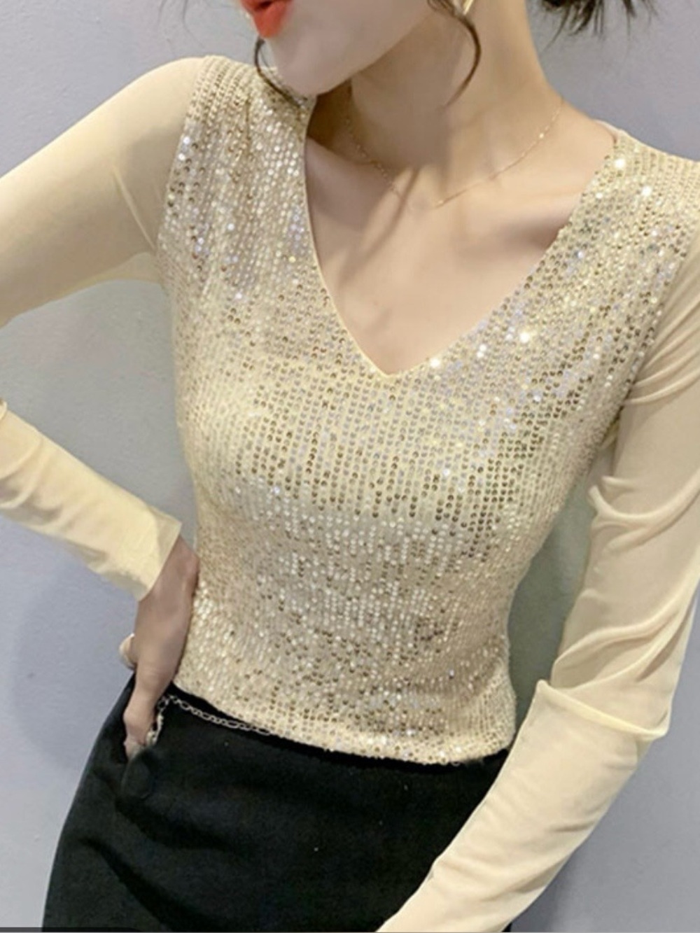 Twin-Set V-neck Sequins long Sleeves Sweater